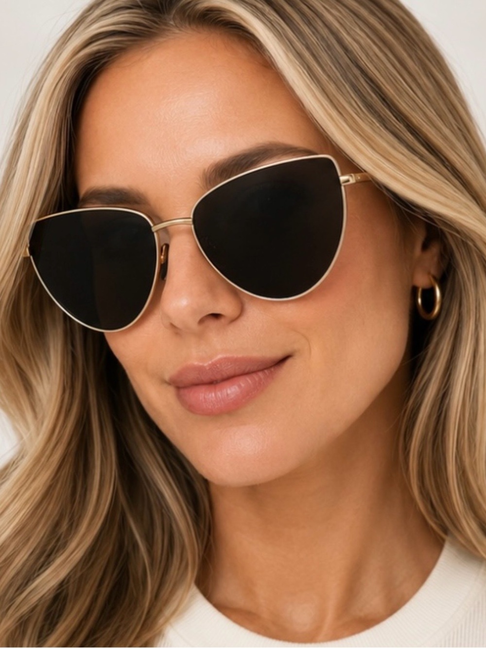 Derek Lam Gold Frame Black Lens Cat-Eye Sunglasses
